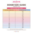 MICA Nutria Olive Wide Crop Jeans true-to-size women’s numbered and plus-size denim conversion chart