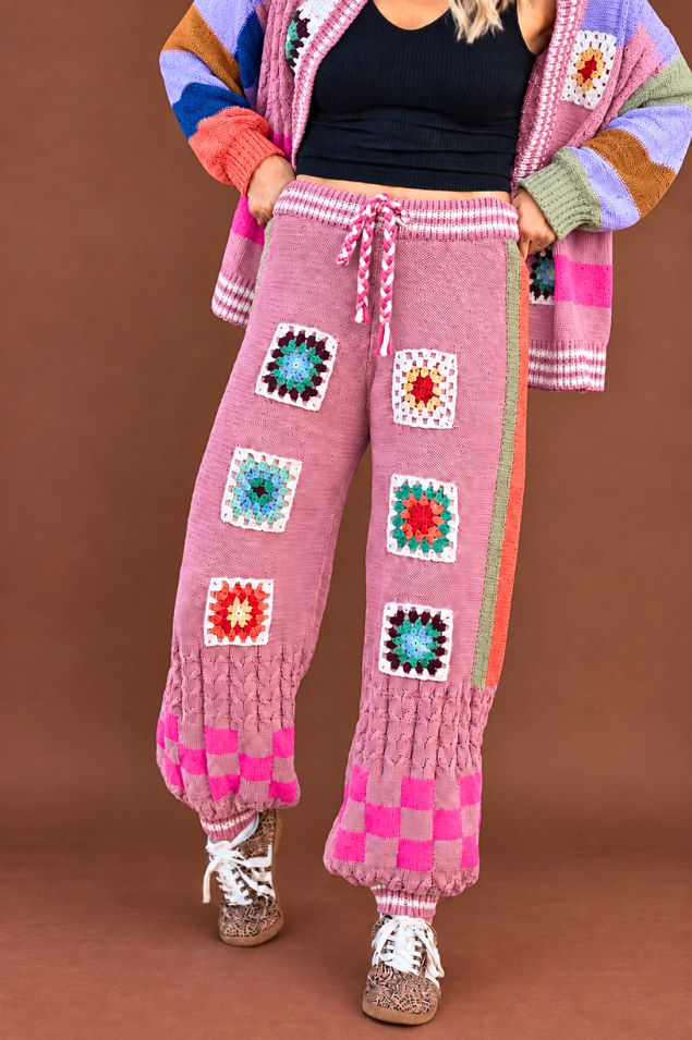 POL Rose Granny Square and Stripes Jogger women's pants at The AllyCatWalk Boutique