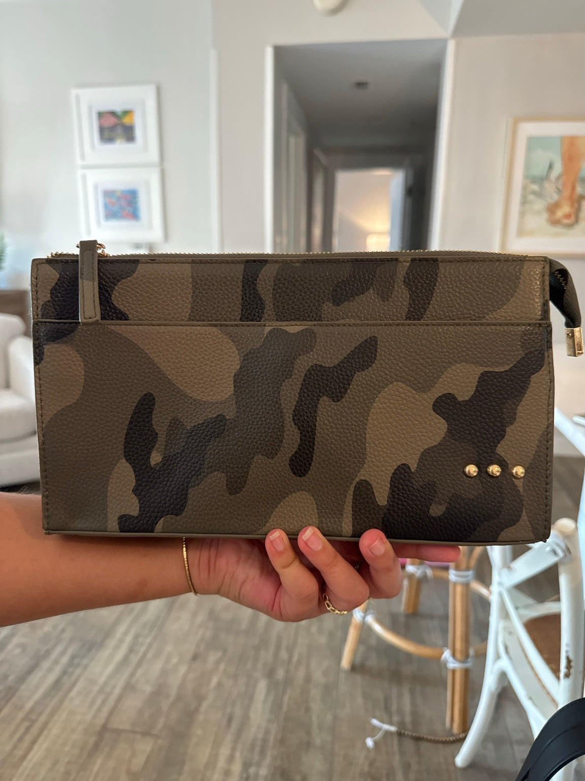 Pretty Simple Ronnie Multi-Functional Bag in olive green camo print