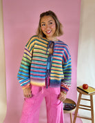fall fashion, cute cardigan, fall cardigan, colorful cardigan, rainbow cardigan, fall ootd, back to school, back to school shopping, comfy cardigan