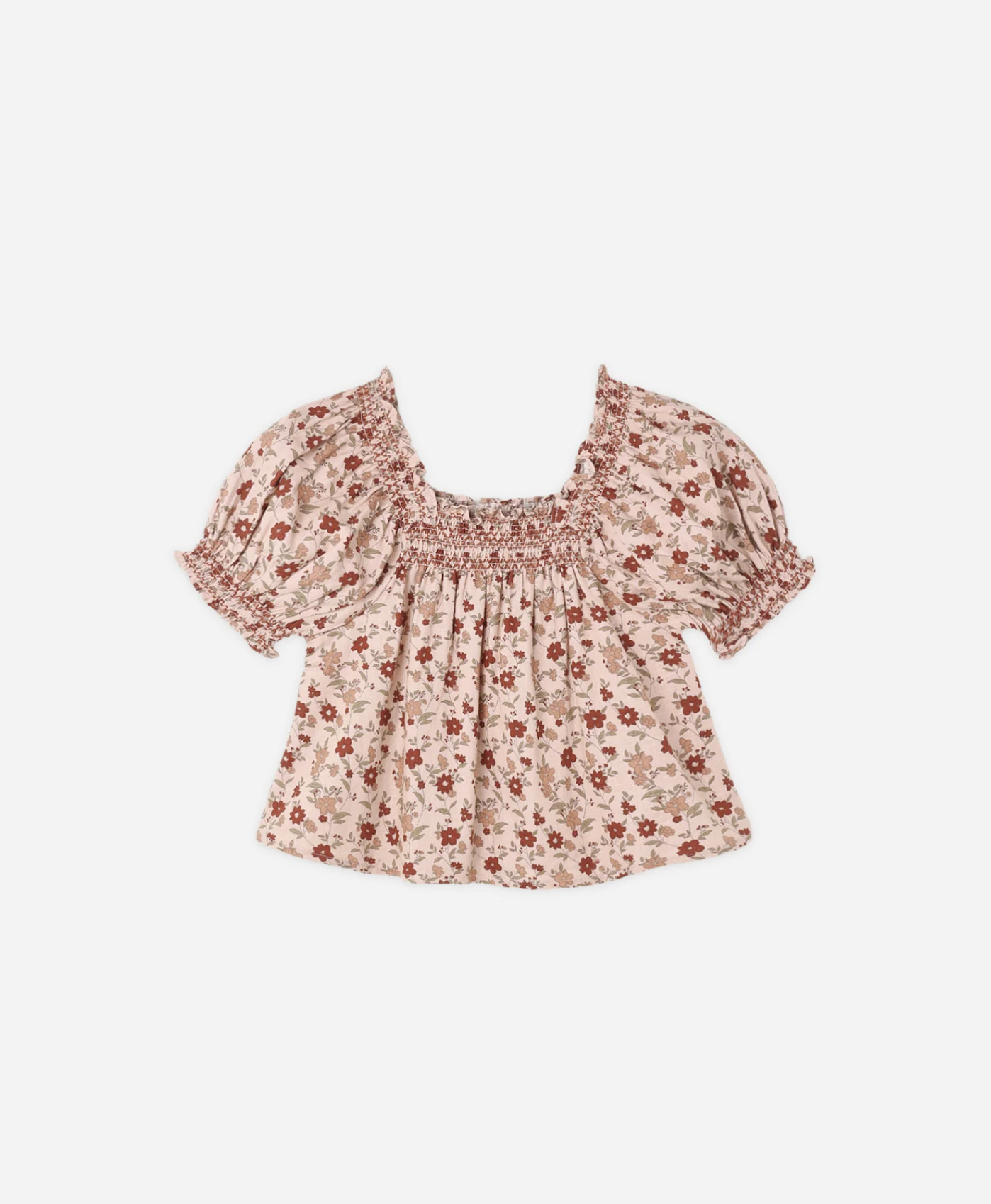 RYLEE & CRU Ada Blouse Pink Floral featuring blush pink floral children's blouse with smocking and ruffle sleeves