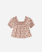 RYLEE & CRU Ada Blouse Pink Floral featuring blush pink floral children's blouse with smocking and ruffle sleeves