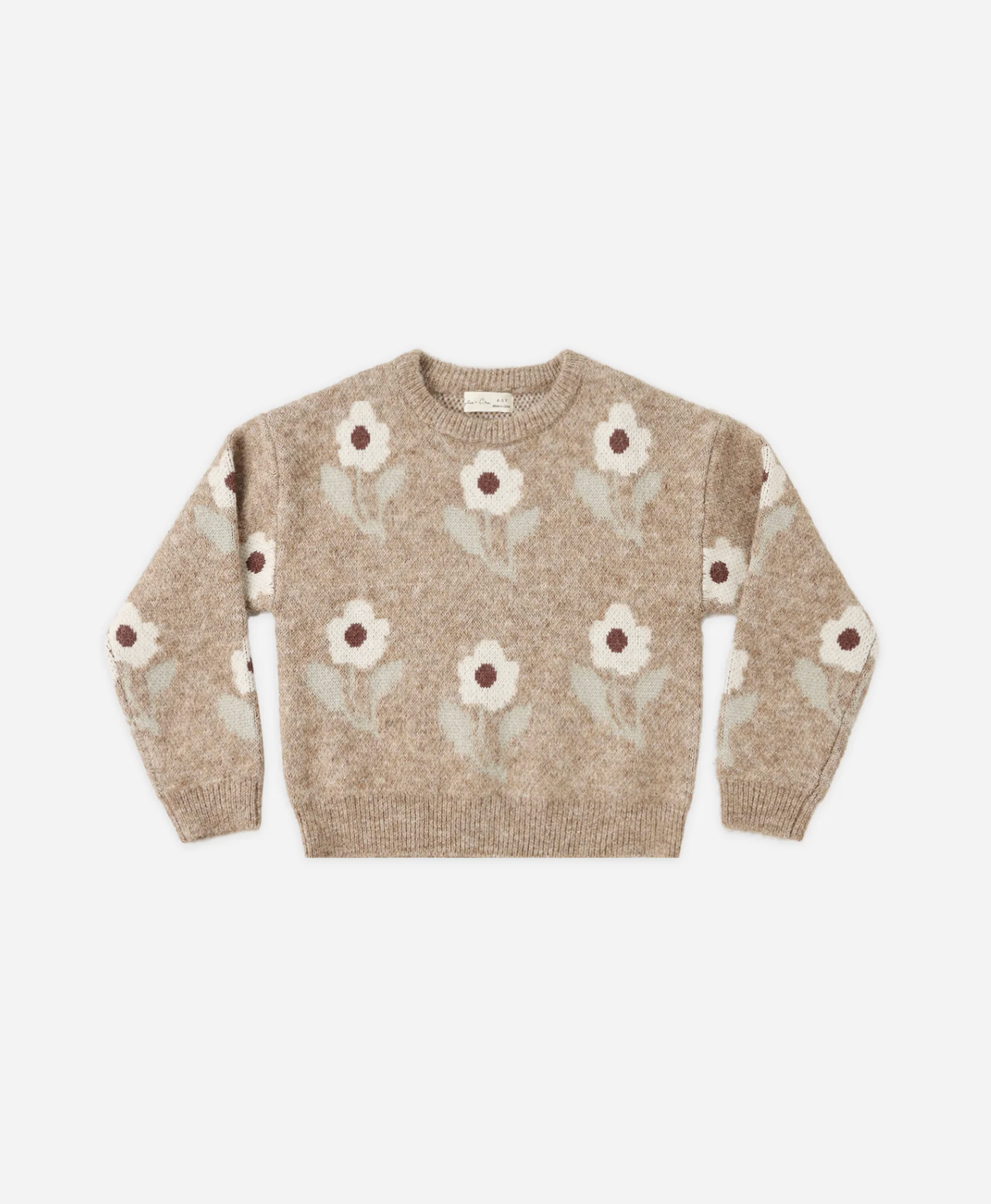 RYLEE + CRU Aspen Sweater Fawn Flower featuring fawn children's sweater with flower jacquard