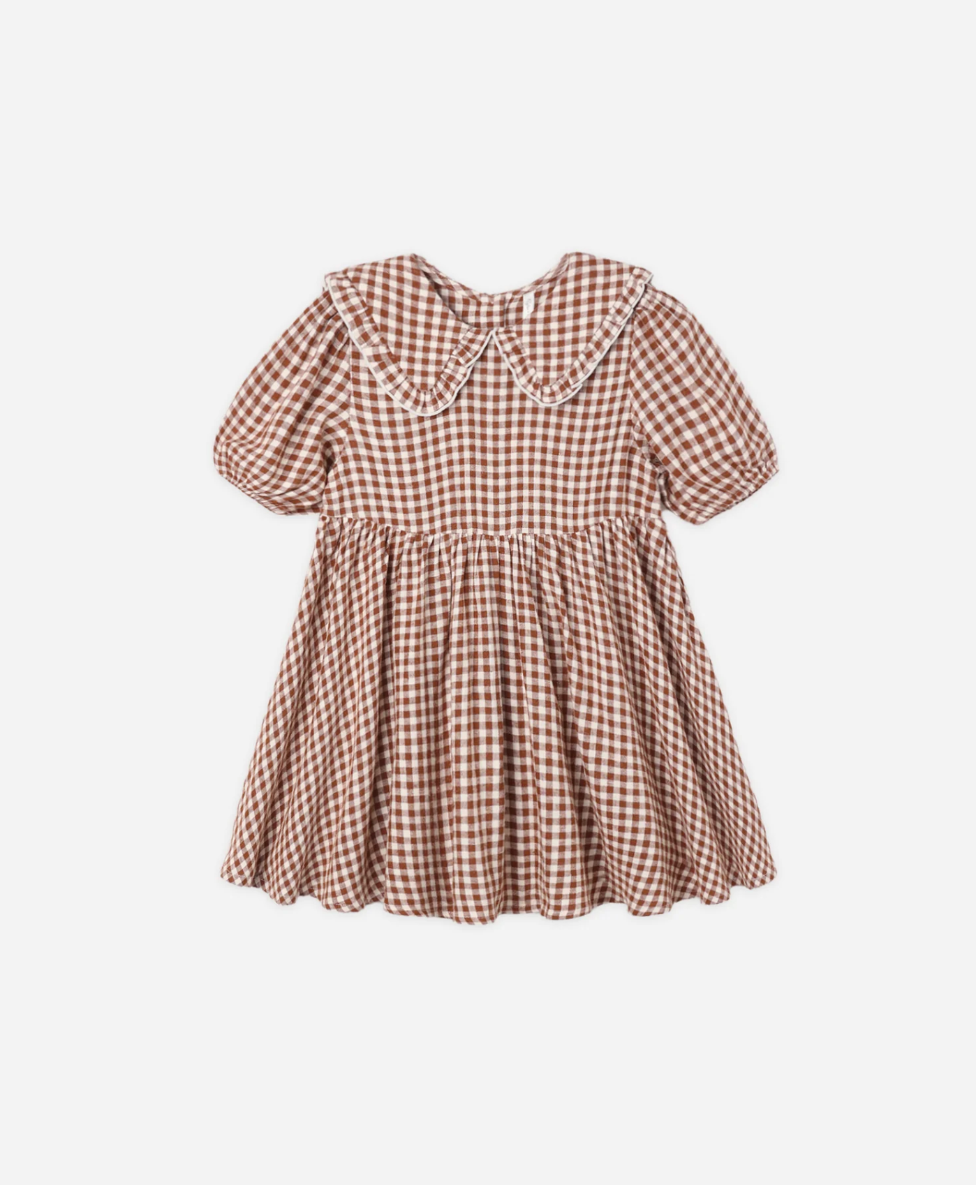 Rylee + Cru Camille Dress Brick Check featuring brick check children's dress with V neck collar and gathered sleeves