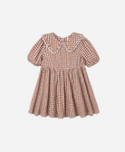 Rylee + Cru Camille Dress Brick Check featuring brick check children's dress with V neck collar and gathered sleeves
