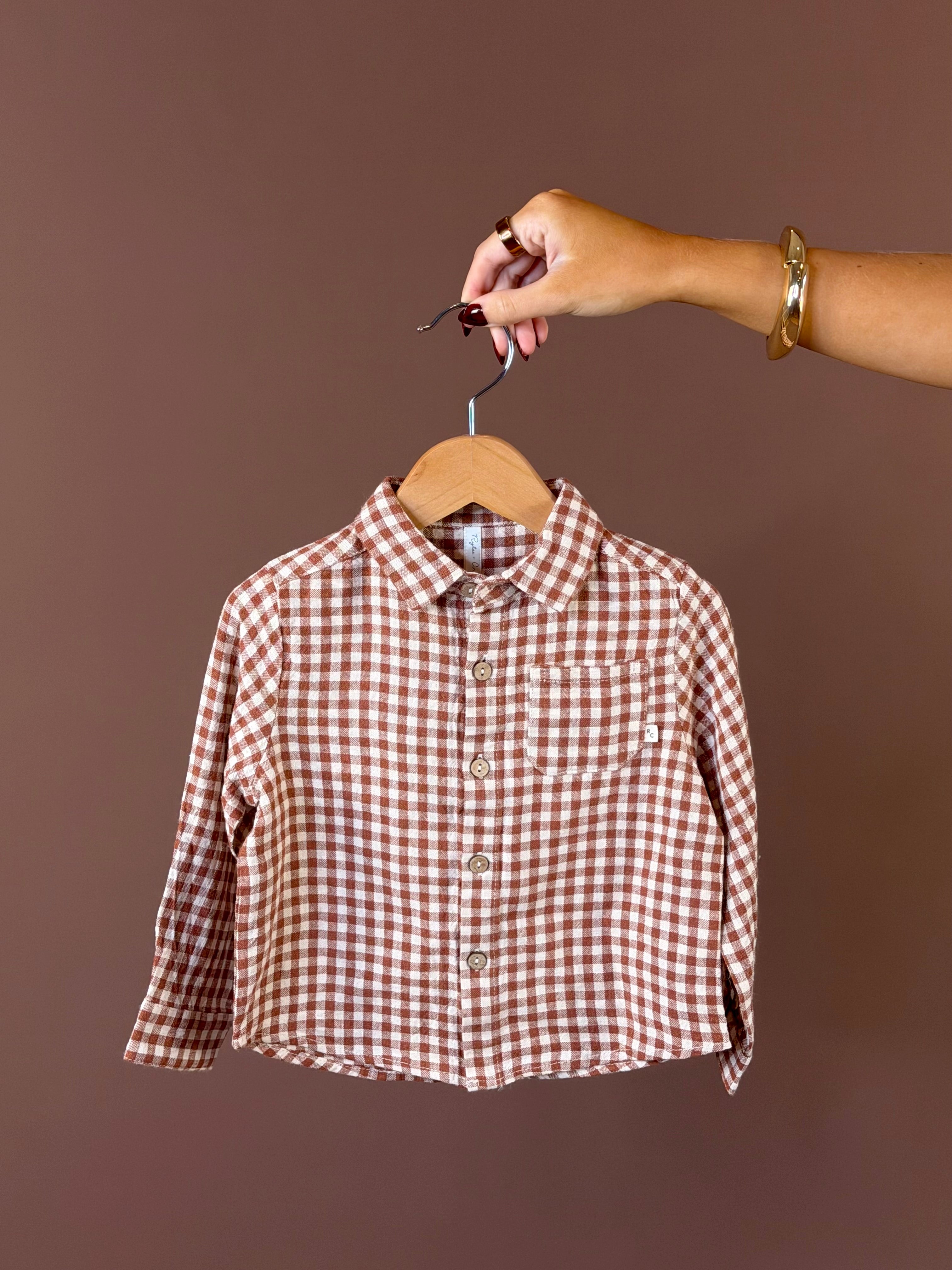 RYLEE & CRU Collared Long Sleeve Shirt Brick Check featuring brick check children's collared button up shirt with chest pocket