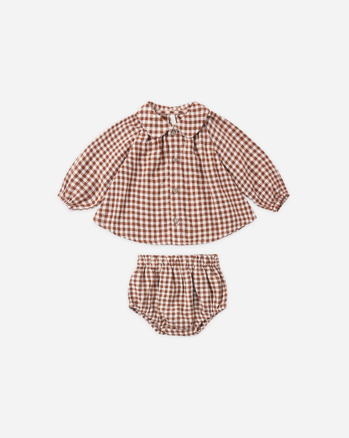 Rylee + Cru Nellie Set Brick Check featuring brick check children's shirt and bloomer set with Peter Pan collar