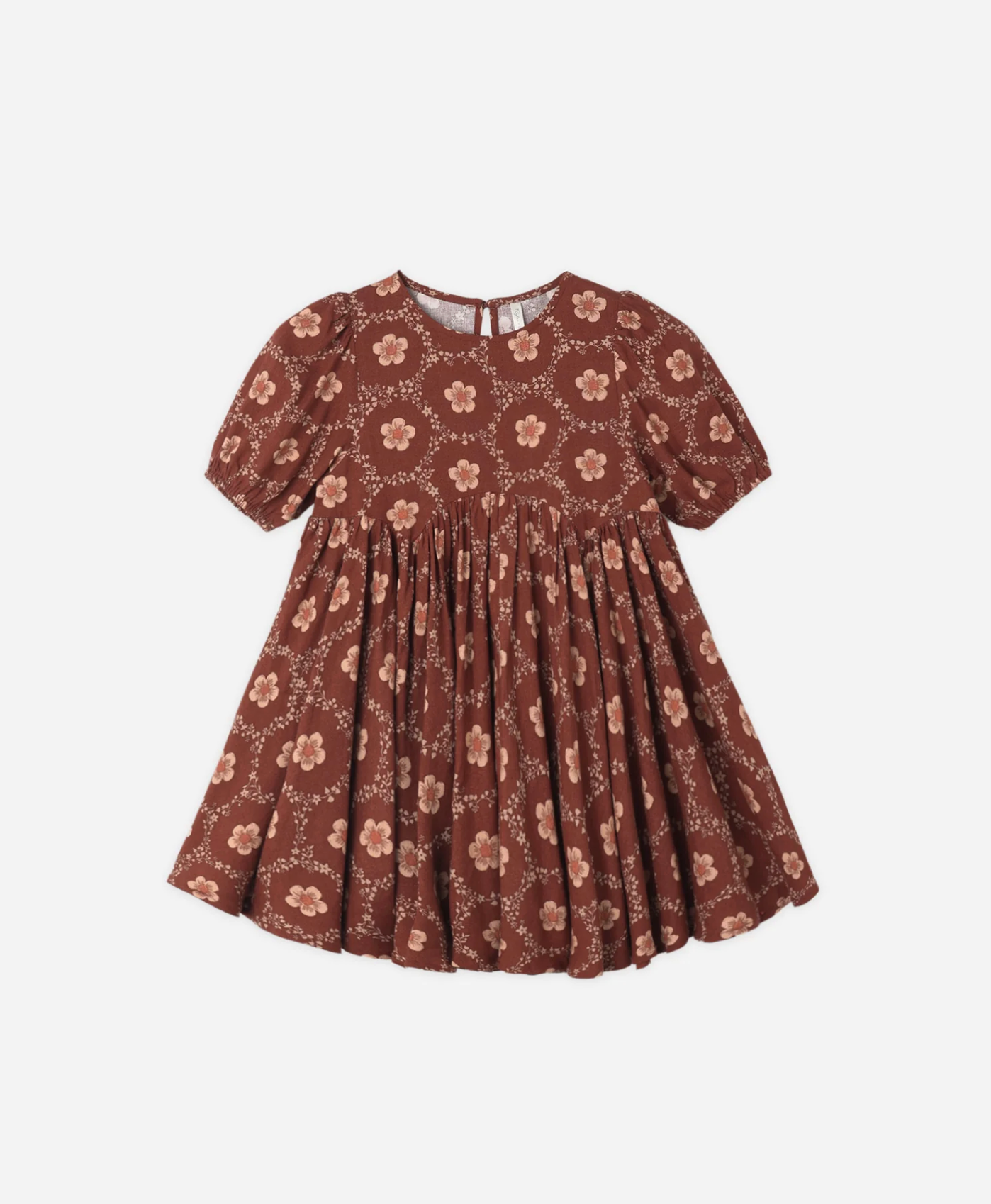 RYLEE & CRU Rose Dress Brick Daisies featuring brick daisy children's dress with puff sleeves and scalloped waist