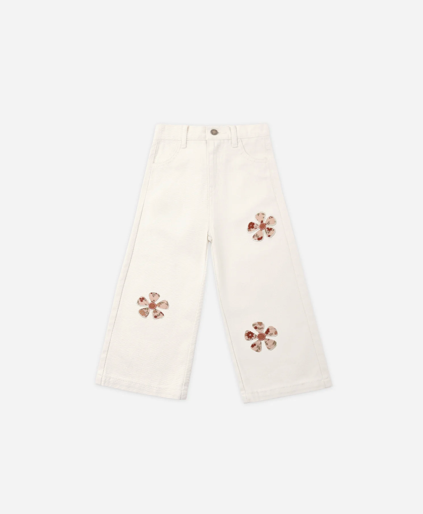 RYLEE & CRU Straight Leg Pants Natural Daisy Patches featuring natural denim children's straight leg pants with daisy patches