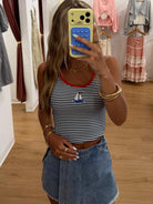 nautical, coastal style, stripe tank, sailboat, nautical fashion, trendy fashion, summer tank top, crop top