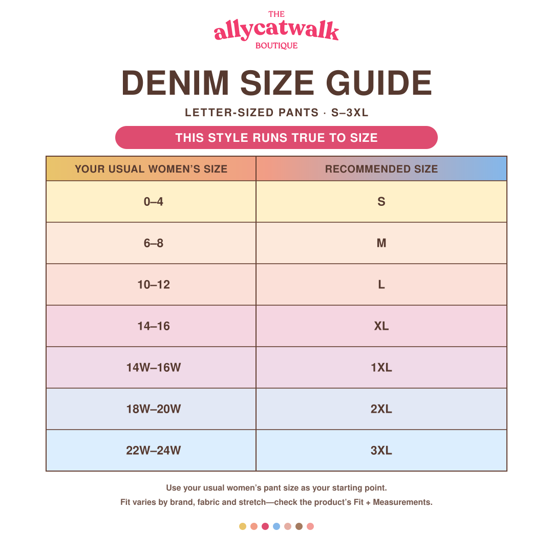 RYLEE + CRU Women's Barrel Pant: Indigo true-to-size women’s letter-sized pants conversion chart with regular and plus sizes