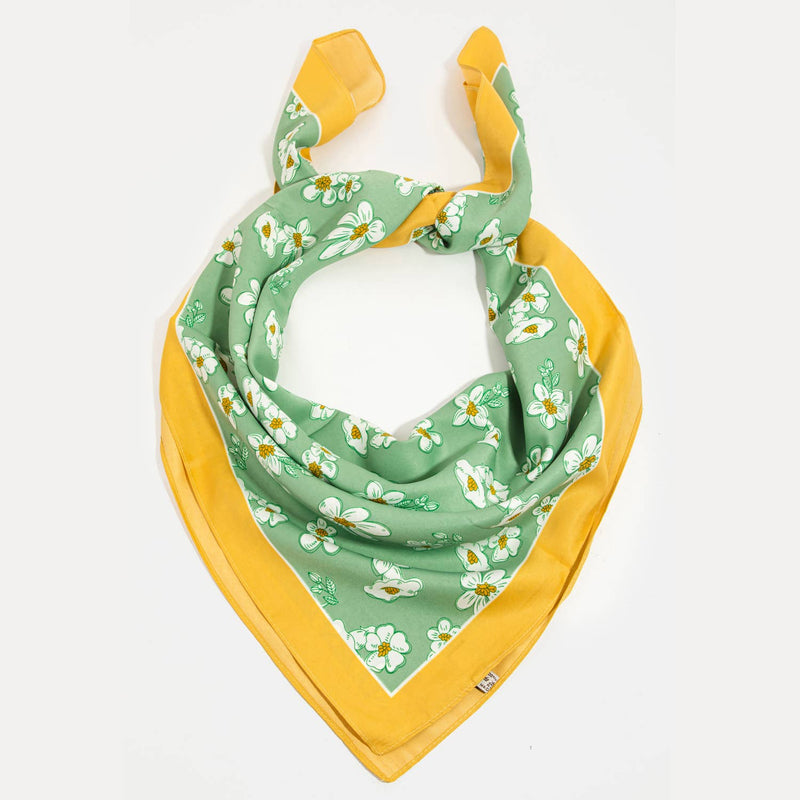 Flower Print Square Scarf: Green/Yellow