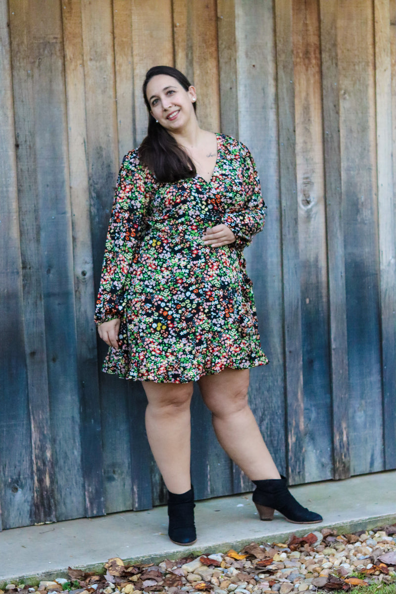 the ally cat walk boutique, theallycatwalk, western, floral dress, ditsy floral, wrap dress, star jacket, boutique, shacket, corduroy, womens style, trends, womens fashion, winter style, spring style, country shirt, luke combs tee, boots, nashville, graphic tee, floral print, floral, wrap dress, dress, midi, plus size, multicolor