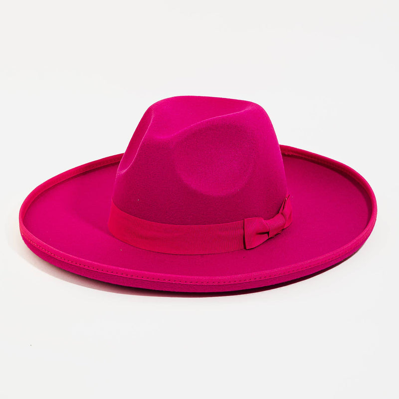 Ribbon Bow Tie Fedora Hat: Fuschia