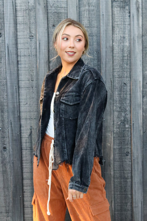 Distressed Cotton Corduroy Shacket: Multiple Colors