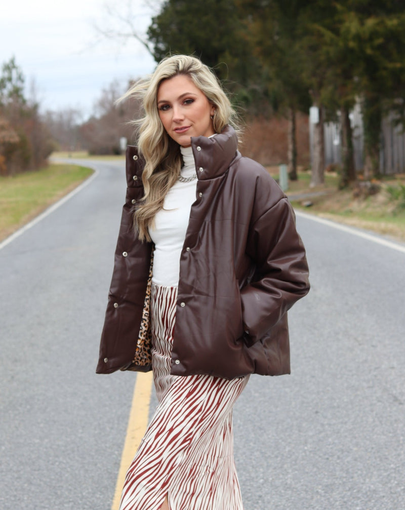 Brown Fashion Leather Shacket - Accessorize In Style