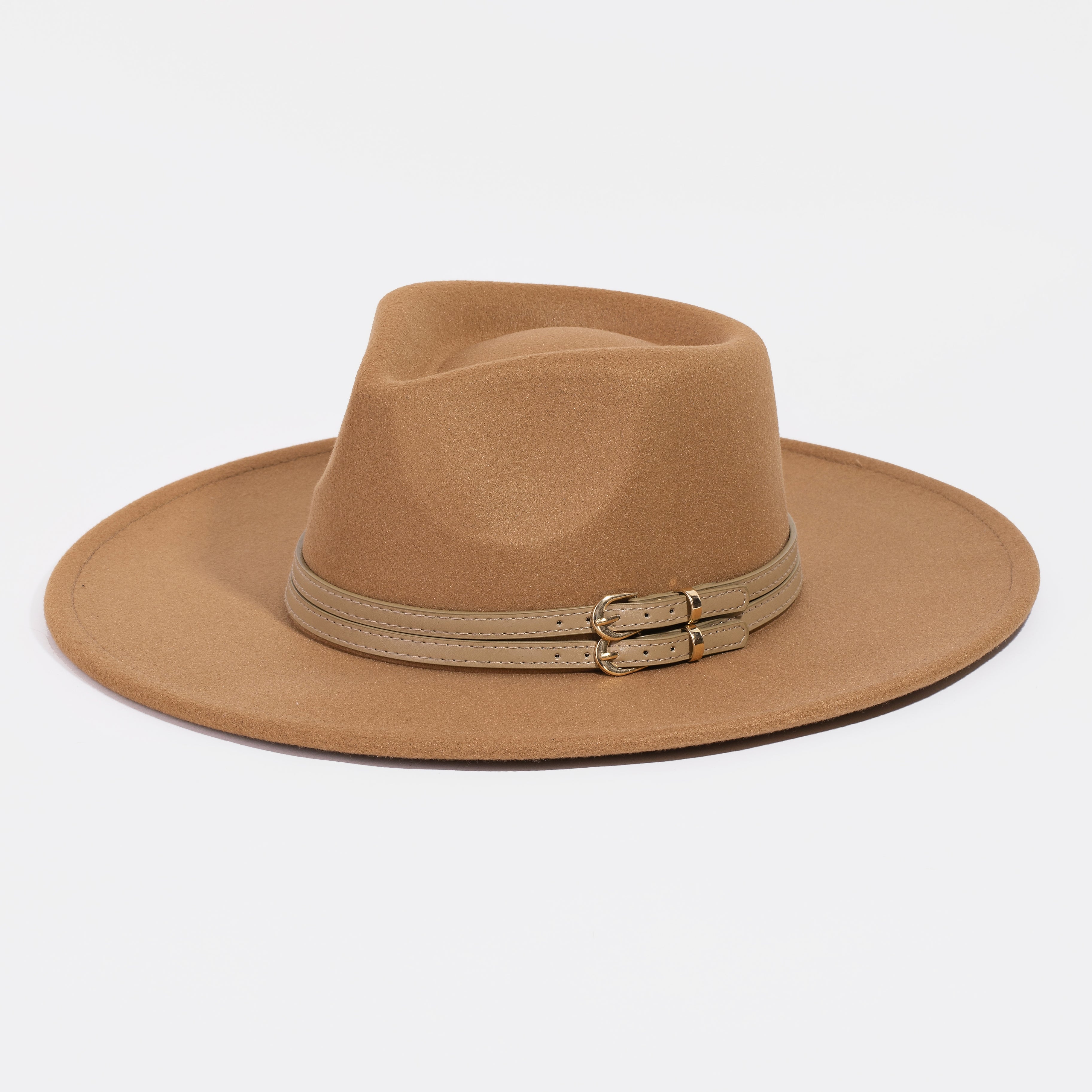 wide brim hat, fedora, fall hat, wool hat, double buckle, cowgirl hat