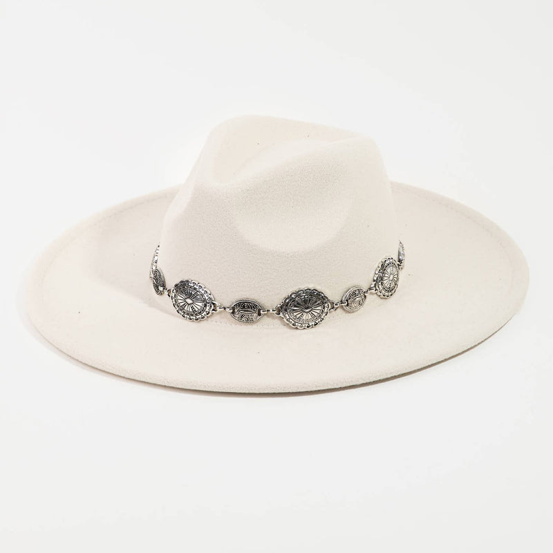 Oval Coin Chain Fedora Brim Hat