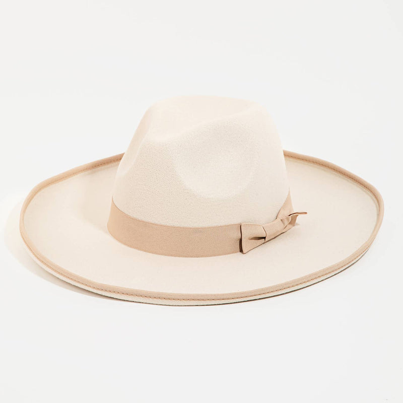 Ribbon Bow Tie Fedora Hat: Cream