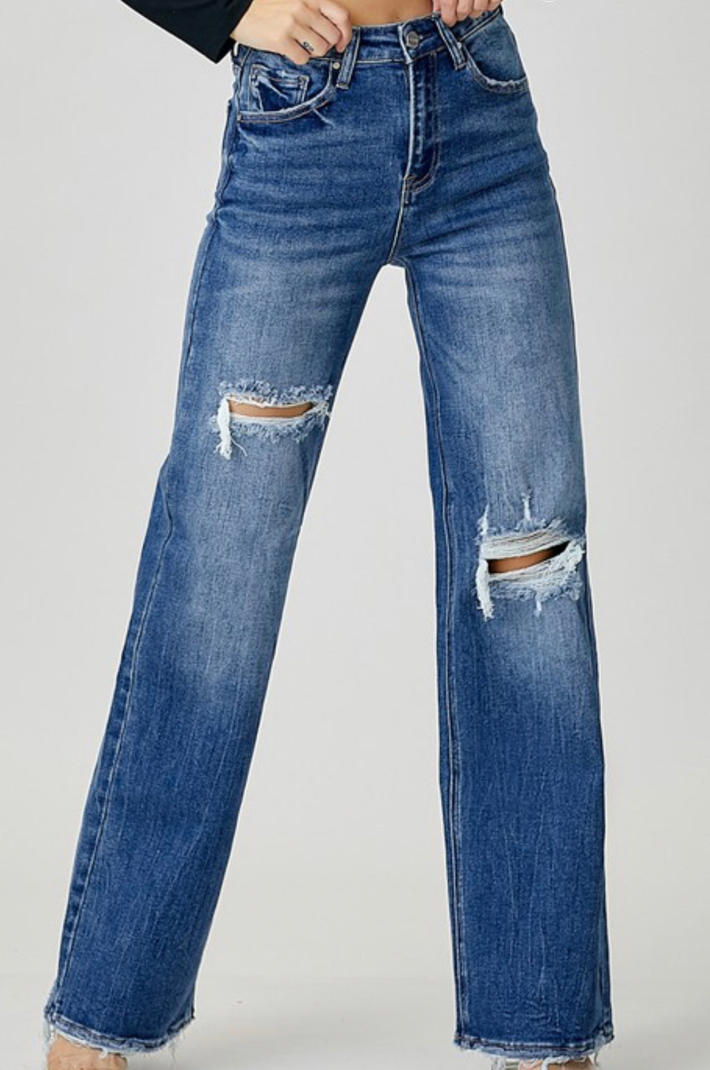 Risen High Rise Ripped Wide Leg Jean